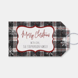 Frohe Weihnachten schwarze Karo-Schneeflocken Geschenkanhänger