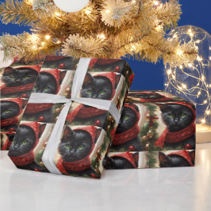 Frohe Weihnachten schwarze Katze  Geschenkpapier