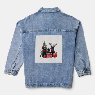Frohe Weihnachten Schwarze Katzen spielen Weihnach Jeansjacke