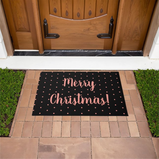 Frohe Weihnachten Schwarze Rose Gold Polka Dot Mus Fußmatte (Außenbereich)