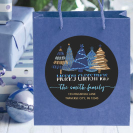 Frohe Weihnachten schwarze Rücksendeadresse blau Runder Aufkleber
