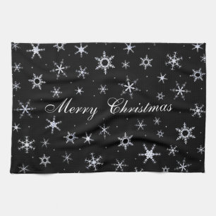 Frohe Weihnachten Schwarze Schneeflocken Küchentuch