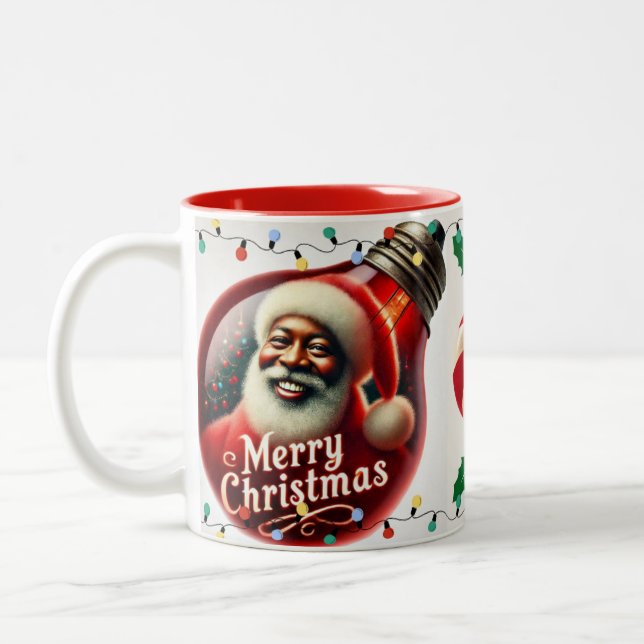 Frohe Weihnachten Schwarze Weihnachtsbeleuchtung Zweifarbige Tasse (Links)