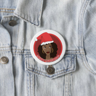Frohe Weihnachten, schwarze Weihnachtsmannmütze Button