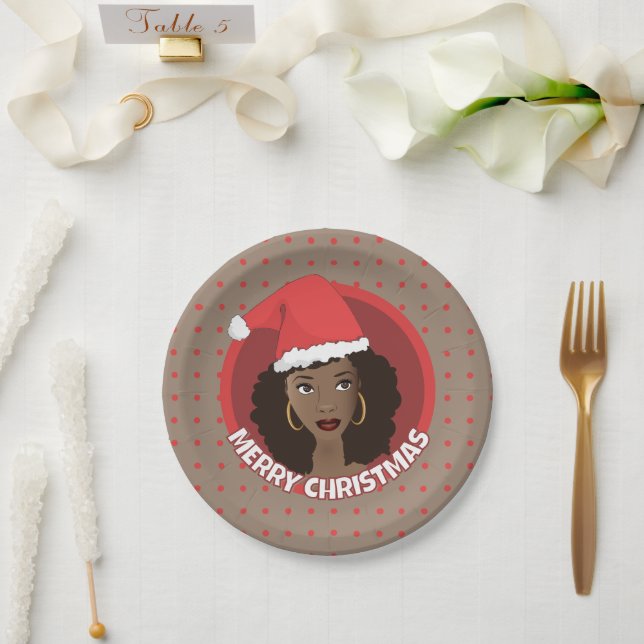 Frohe Weihnachten, schwarze Weihnachtsmannmütze Pappteller (Hochzeit)