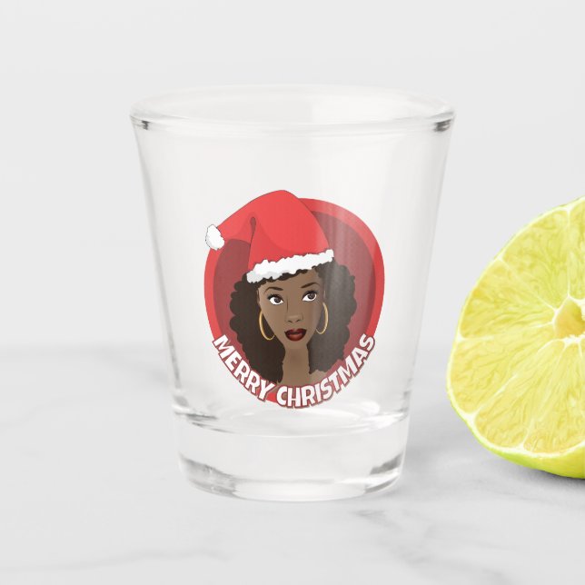 Frohe Weihnachten, schwarze Weihnachtsmannmütze Schnapsglas (Vorderseite)