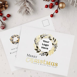 Frohe Weihnachten Schwarzer Goldener Kranz Geschäf Folien Feiertagspostkarte