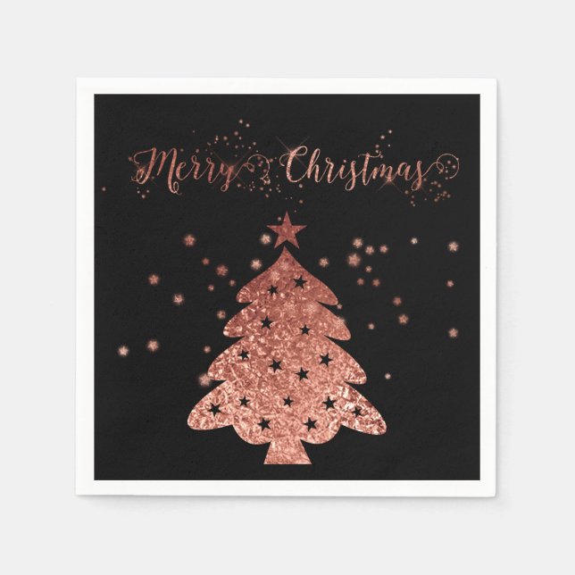 Frohe Weihnachten Schwarzer Hintergrund Rosa Imita Serviette (Vorderseite)