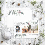 Frohe Weihnachten Schwarzer Winter botanisches Fot<br><div class="desc">Die Weihnachts Schwarz Winter Botanisches Foto Weihnachtskarte! Diese schöne Karte zeigt drei Ihrer Lieblings-Fotos in Schwarz-Weiß, mit "Frohe Weihnachten" in einem modernen handgeschriebenen und Serifenduo. Die Karte ist mit dunkelschwarzen, roten und desaturierten grünen Winterbotanicals dekoriert, was es zu einem idealen Weg macht, Ihren Freunden und Ihrer Familie einen Feiertag zu...</div>