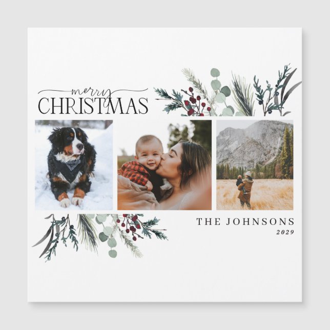 Frohe Weihnachten Schwarzer Winter Foto Magnet (Vorderseite)