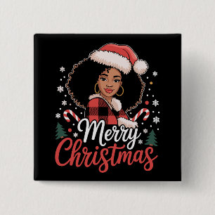 Frohe Weihnachten Schwarzes afrikanisches Mädchen  Button