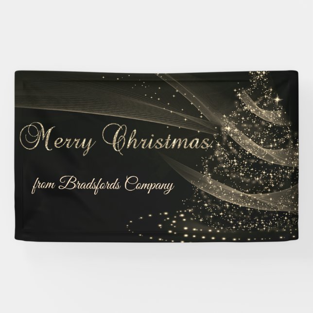 Frohe Weihnachten, Schwarzes Gold Weihnachtsbaum Banner (Horizontal)