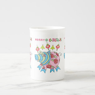 Frohe Weihnachten Schweineknochen Porzellan Tasse