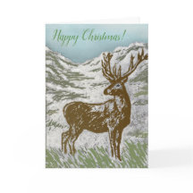 Frohe Weihnachten Scottish Deer Snowy Glen Linocut