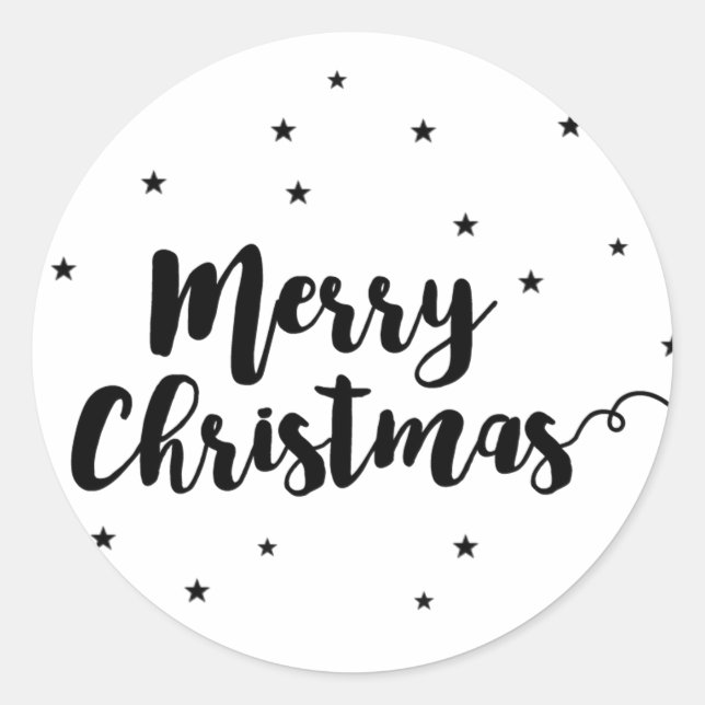 Frohe Weihnachten - Script Typografie und Sterne Runder Aufkleber (Vorderseite)