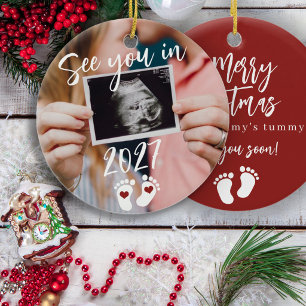 Frohe Weihnachten sehen wir uns 2027 Foto Schwange Keramik Ornament