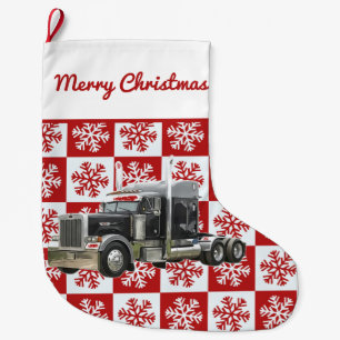 Frohe Weihnachten Semi Transport Truck Snowflake Großer Weihnachtsstrumpf