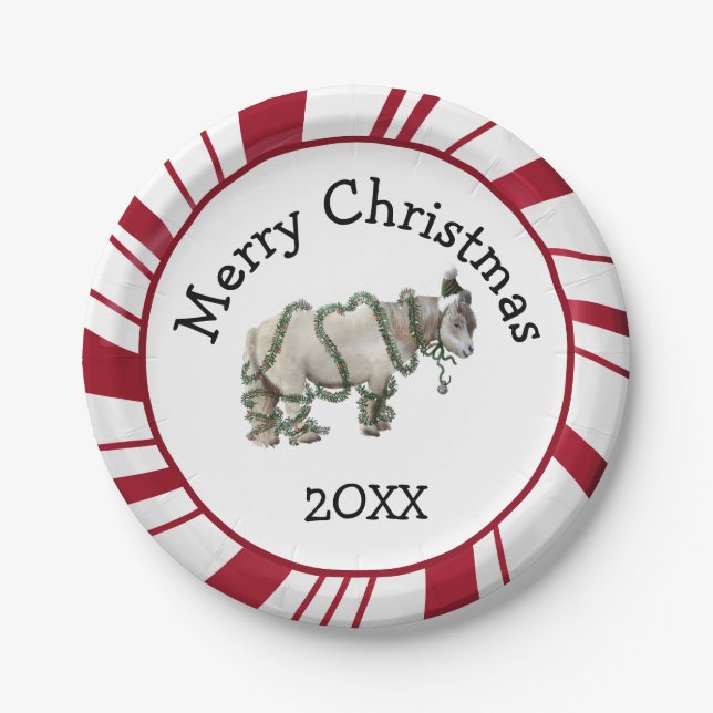 Frohe Weihnachten Shetlandpony-Teller Pappteller (Vorderseite)