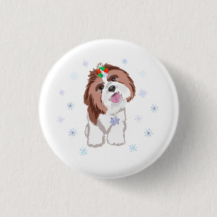 Frohe Weihnachten Shih Tzu Mit Schneeflocke Schlüs Button