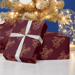 Frohe Weihnachten Shiny Swirl Gold Text dunkelrot Geschenkpapier