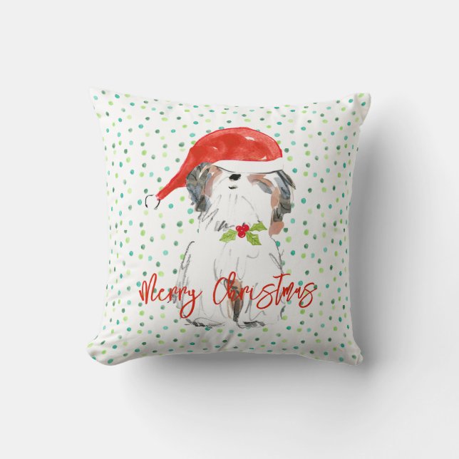 Frohe Weihnachten ShiTzu Dog Festive Weihnachtsman Kissen (Vorderseite)