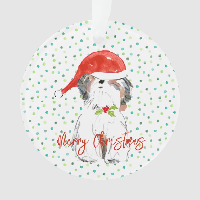 Frohe Weihnachten ShiTzu Dog Festive Weihnachtsman Ornament (Vorderseite)