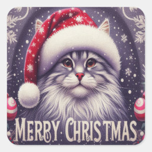 Frohe Weihnachten sibirische Katze, Weihnachten We Quadratischer Aufkleber