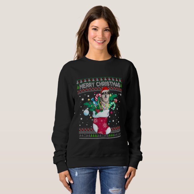 Frohe Weihnachten sibirischer Husky Hund in Sock F Sweatshirt (Vorne ganz)