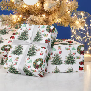 Frohe Weihnachten Sich wiederholender Baum Kranz W Geschenkpapier