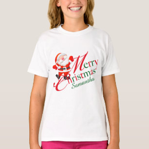 Frohe Weihnachten Signatur Name Rot Grün Santa T-Shirt
