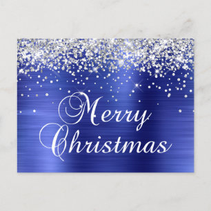 Frohe Weihnachten Silber Glitter Blau Folie