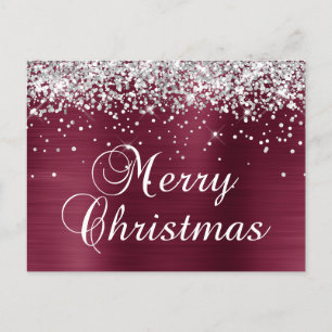 Frohe Weihnachten Silber Glitter Burgunderrot Foli