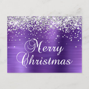 Frohe Weihnachten Silber Glitter Lila Folie