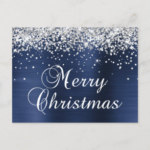 Frohe Weihnachten Silber Glitter Navy Blau Folie