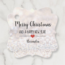 Frohe Weihnachten Silber Glitzer eleganter Name Geschenkanhänger