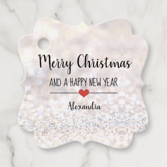 Frohe Weihnachten Silber Glitzer eleganter Name Geschenkanhänger (Vorderseite)