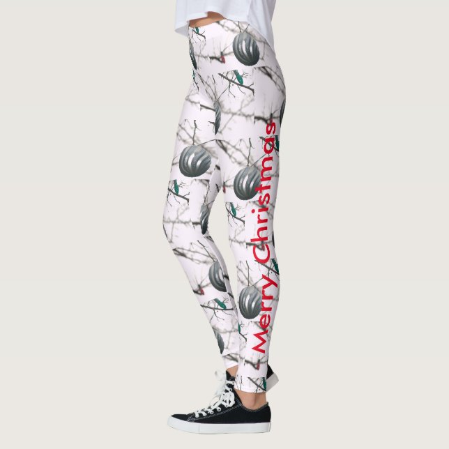 Frohe Weihnachten Silber Ornament Ball Tree Lights Leggings (Links)
