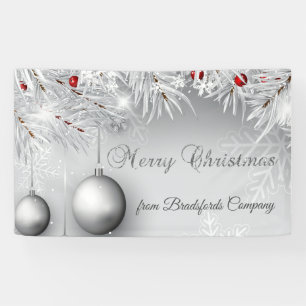Frohe Weihnachten, Silberkugeln, Schneeflocken, Zw Banner