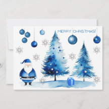 Frohe Weihnachten Silver & Blue Japandi Wasserfarb