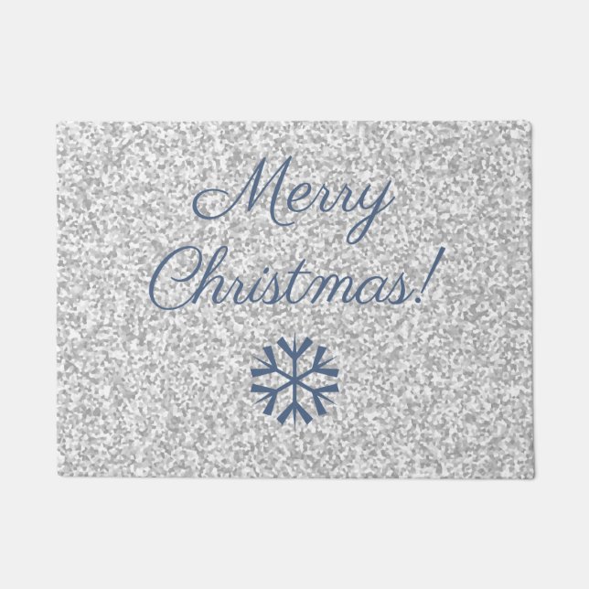 Frohe Weihnachten Silver Gray Glitzer Texture Desi Fußmatte (Vorderseite)