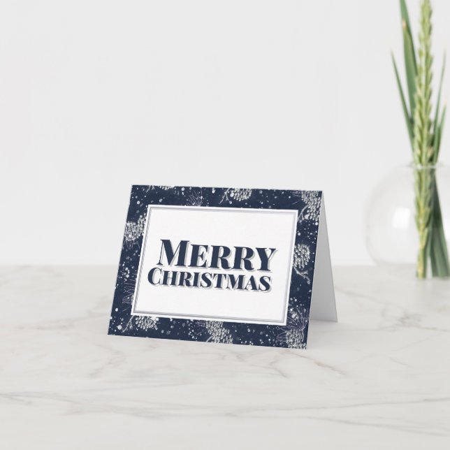 Frohe Weihnachten Silver Pinecones Snowy Night (Vorderseite)