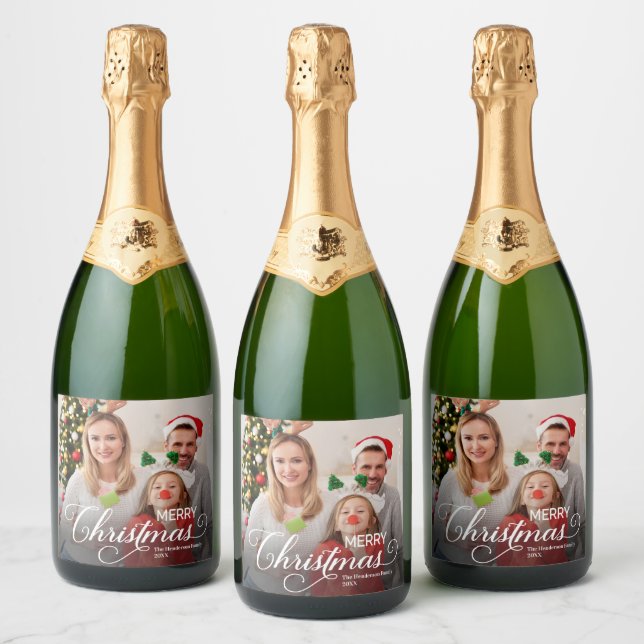 Frohe Weihnachten Simple Custom Foto (Flaschen)