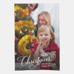 Frohe Weihnachten Simple Custom Foto Geschirrtuch
