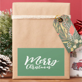 Frohe Weihnachten Simple Girly White Script Green Rechteckiger Aufkleber
