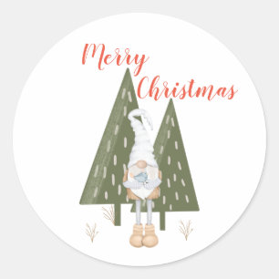 Frohe Weihnachten Skandinavische Gnome Bäume Runder Aufkleber