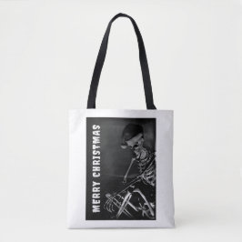 Frohe Weihnachten. Skelett mit Weihnachtsmannmütze Tasche