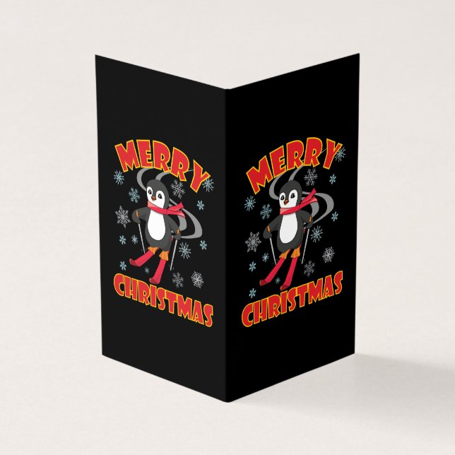 Frohe Weihnachten Skiing Penguin (Vorderseite)