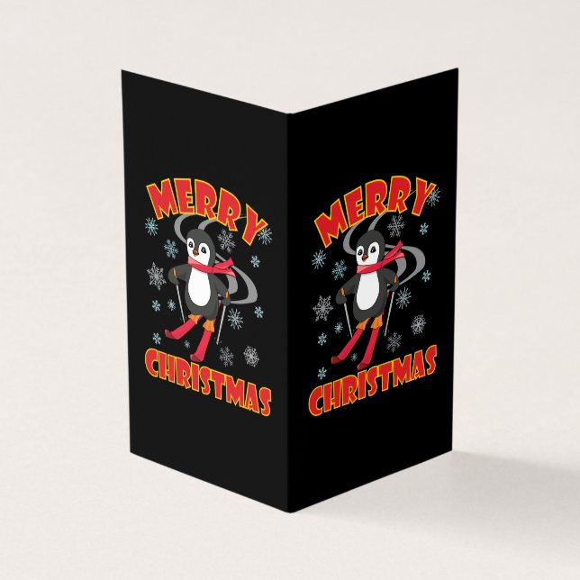Frohe Weihnachten Skiing Penguin (Vorderseite)
