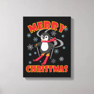 Frohe Weihnachten Skiing Penguin Leinwanddruck