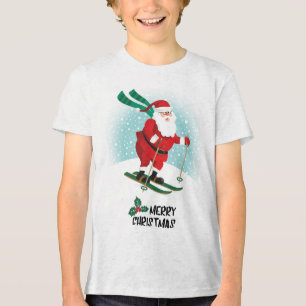 Frohe Weihnachten Skiing Santa Claus Urlaub Tri-Blend Shirt